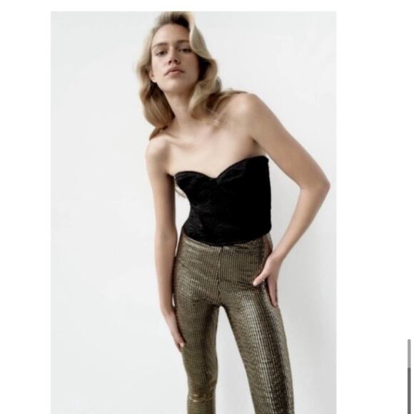 Zara Sparkly Gold Leggings Pants Size Extra Small XS - Picture 4 of 6